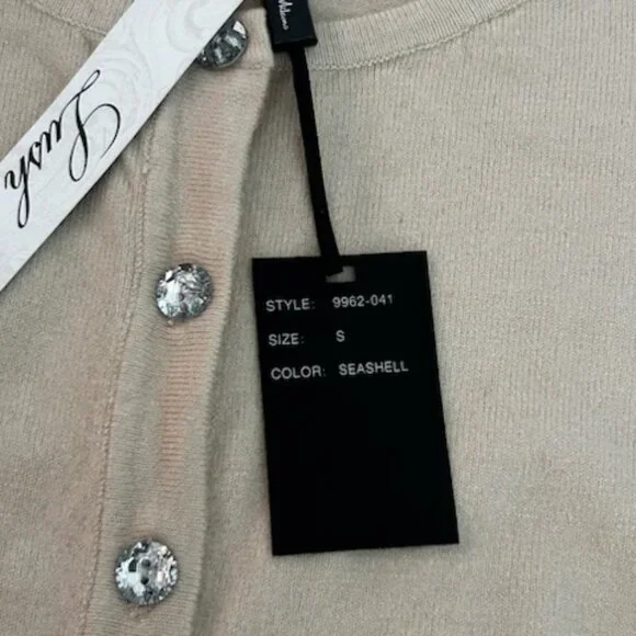 NWT Wool Blend Premium Quality Cream Sweater Cardigan With Rhinestone Buttons - Picture 6 of 9